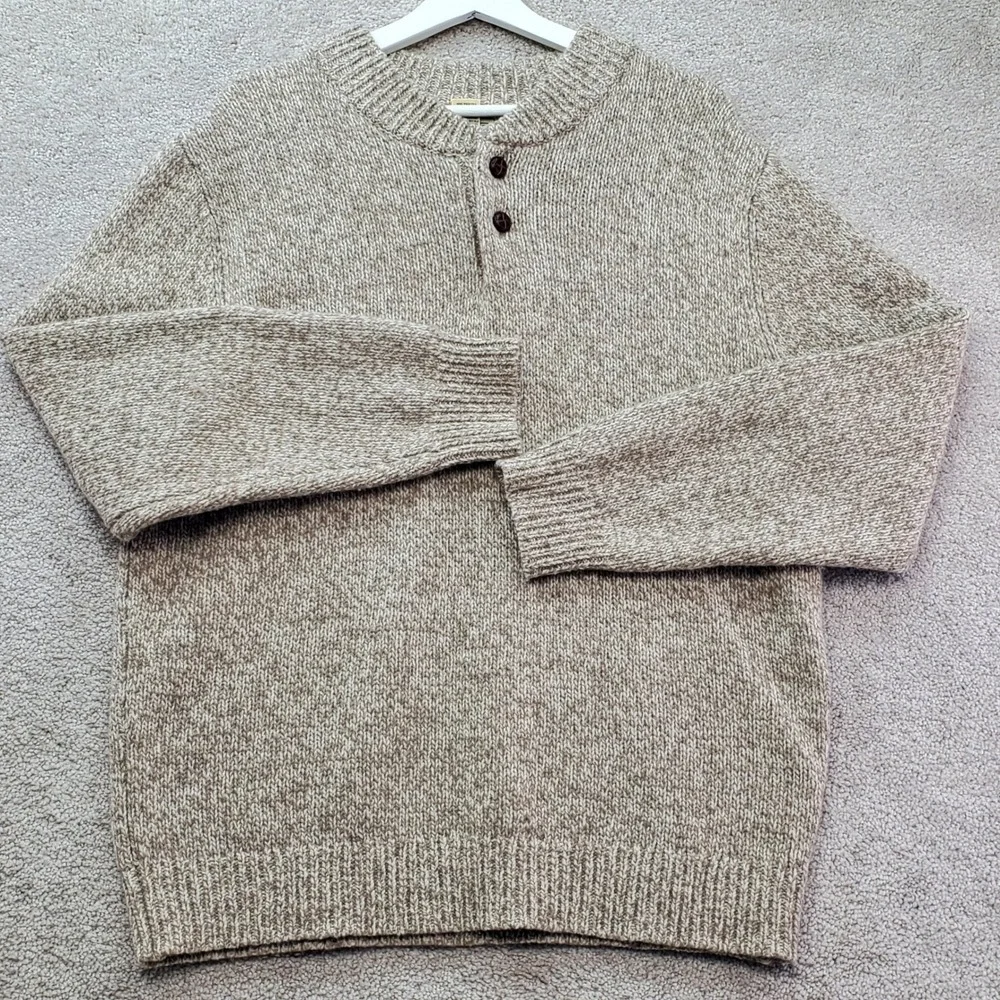 LL Bean Chunky Sweater Mens Large Tan Excellent Lambswool Knit 285174 Gorpcore